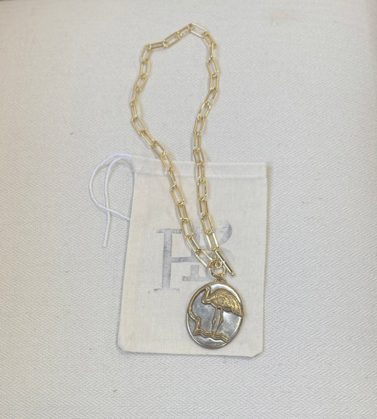 Flamingo Vintage Coin Necklace