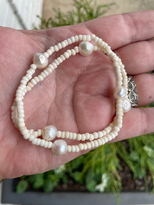 Courage Ox Bone & Pearl Bracelet