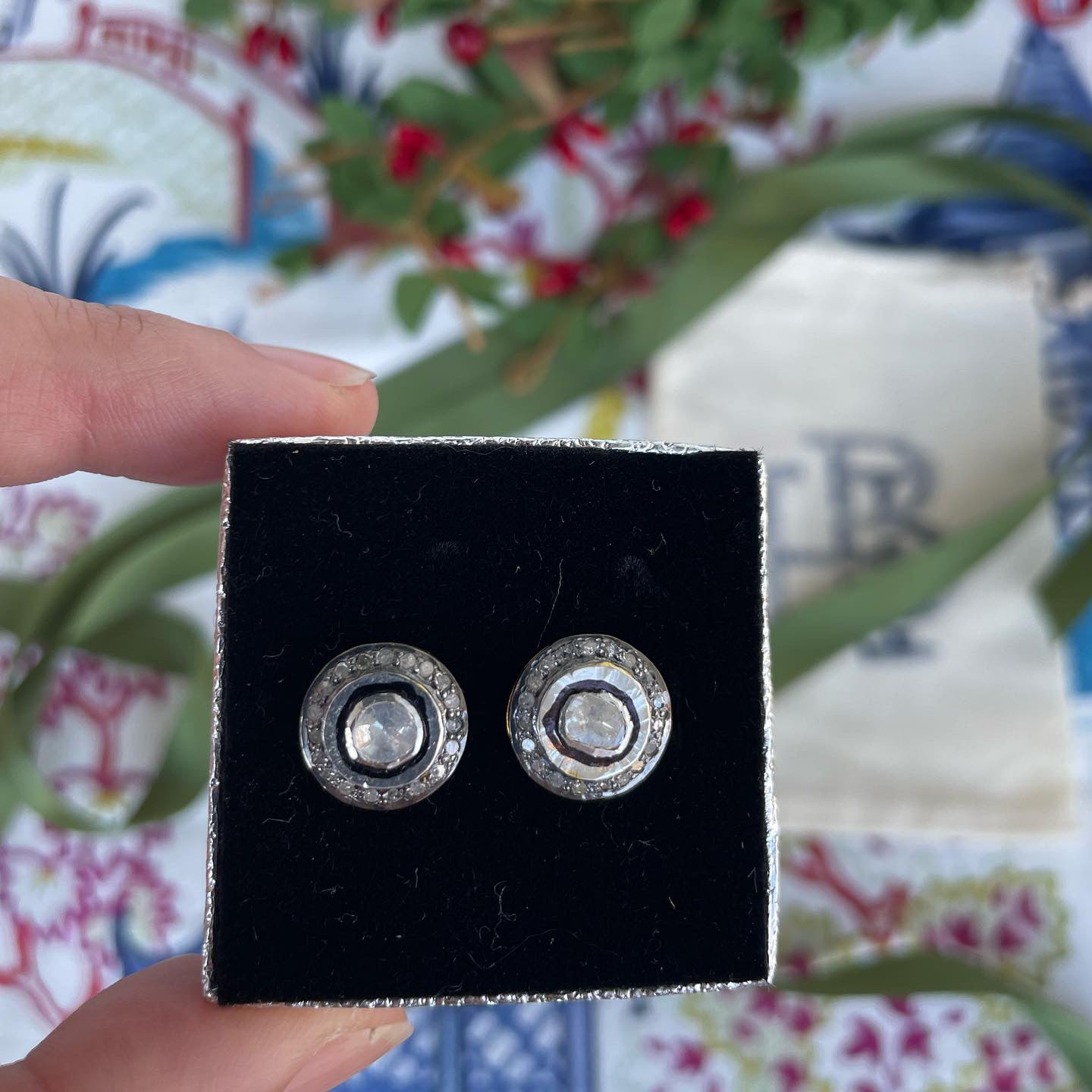 Rough Cut & Pave Diamond Earrings