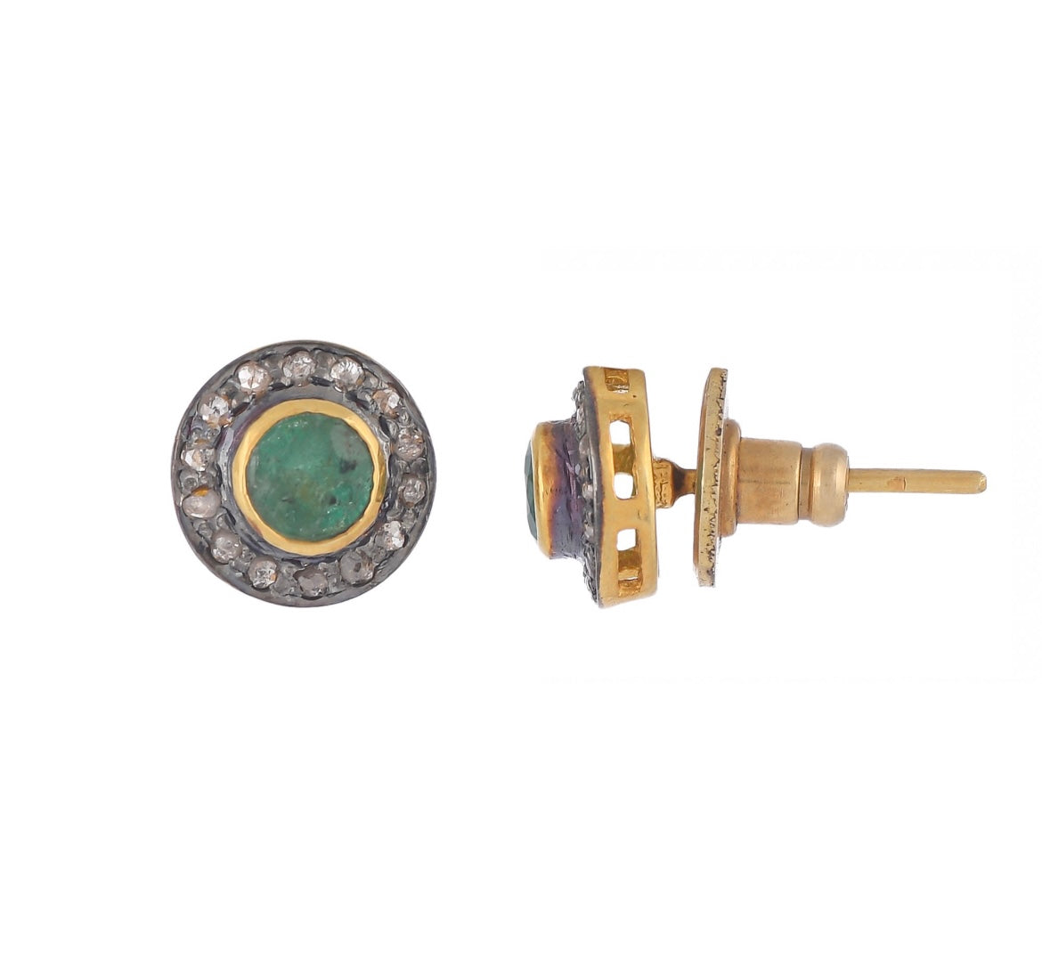 Emeralds & Pave Diamonds Studs