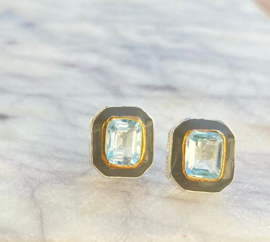 Blue Topaz Studs with Enamel. Sterling silver coated in Vermeil.