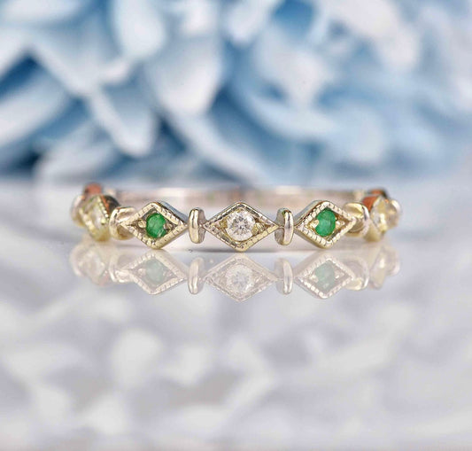 Joyeux Emerald & Diamond Stacking Ring